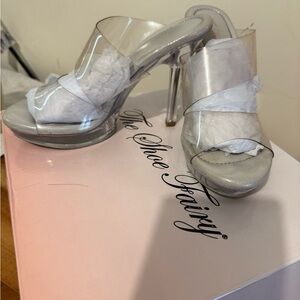 Clear Strap Silver High Heel Slide Mules